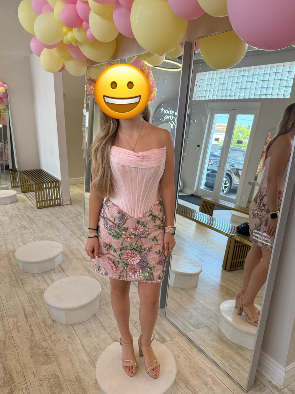 Pink Floral Embellished Girls' Strapless Dress